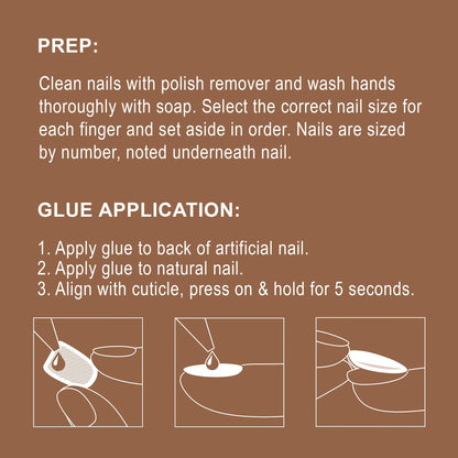 Goldfinger False Nails Kit – Glazed Long Almond Pearl Glitter, Easy Press-On