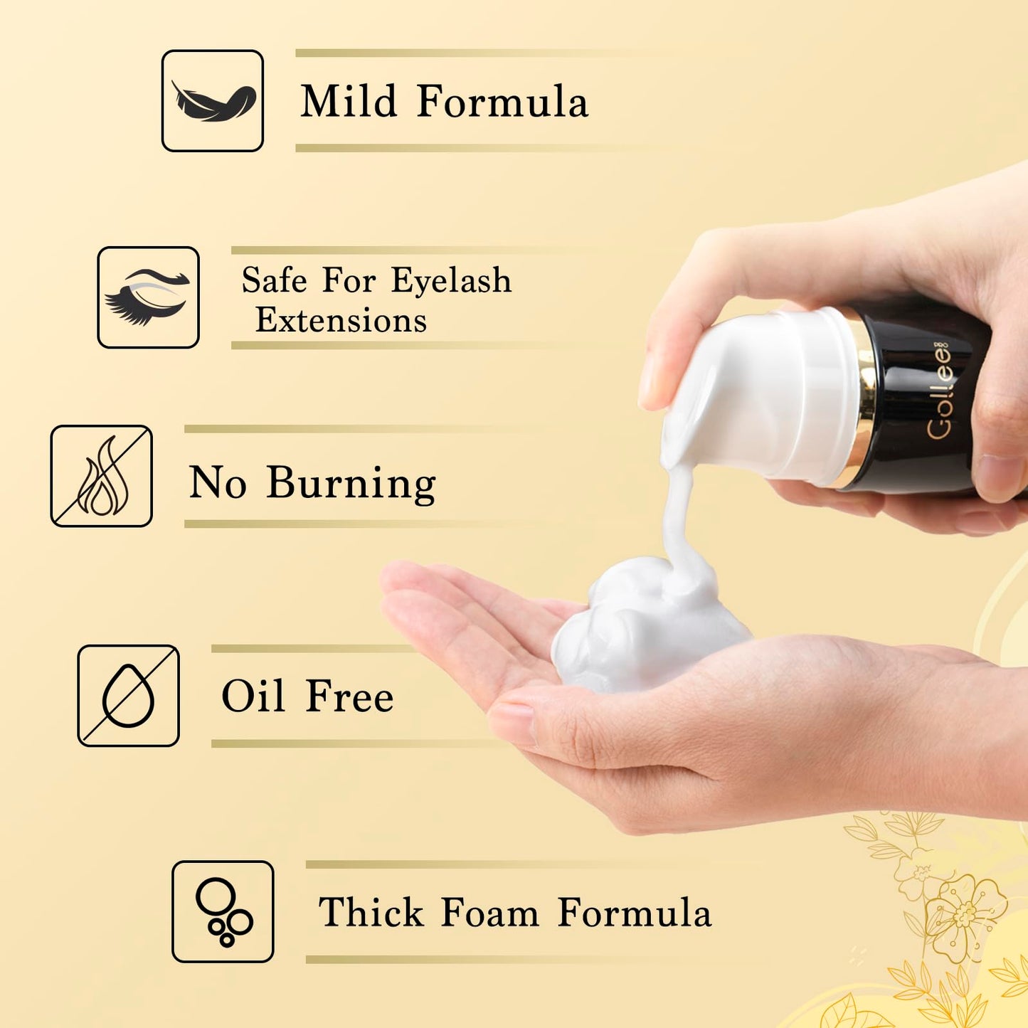 GOLLEEPRO Lash Shampoo – 100 ml Eyelash Extension Cleanser with Brush (Paraben & Sulfate Free)
