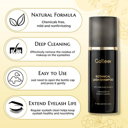 GOLLEEPRO Lash Shampoo – 100 ml Eyelash Extension Cleanser with Brush (Paraben & Sulfate Free)