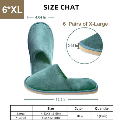 GONG GONG 6 Pairs Non Slip Disposable Slippers – Crystal Velvet, Closed Toe, Washable & Reusable (Blue, Adults)