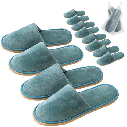 GONG GONG 6 Pairs Non Slip Disposable Slippers – Crystal Velvet, Closed Toe, Washable & Reusable (Blue, Adults)