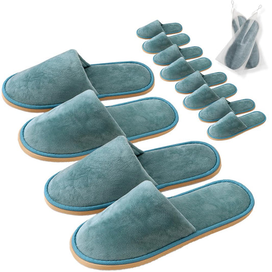 GONG GONG 6 Pairs Non Slip Disposable Slippers – Crystal Velvet, Closed Toe, Washable & Reusable (Blue, Adults)
