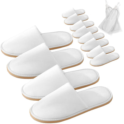 GONG GONG Non Slip Disposable Slippers – 6 Pairs, White, Crystal Velvet, Washable & Reusable, Closed Toe, Non-Slip EVA Sole
