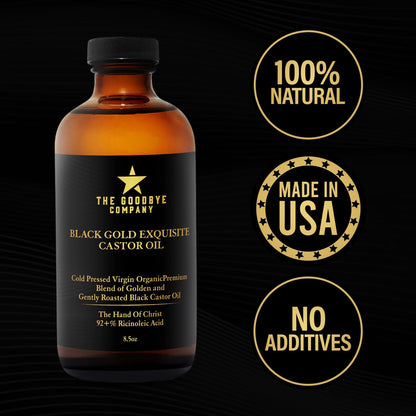 The Goodbye Company Black & Gold Castor Oil Blend – Cold-Pressed, Hexane-Free, Unrefined for Hair, Skin, Eyelashes & Eyebrows