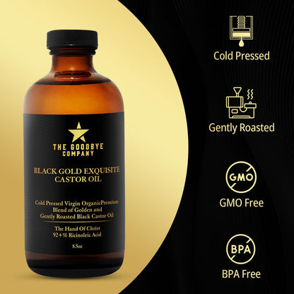 The Goodbye Company Black & Gold Castor Oil Blend – Cold-Pressed, Hexane-Free, Unrefined for Hair, Skin, Eyelashes & Eyebrows
