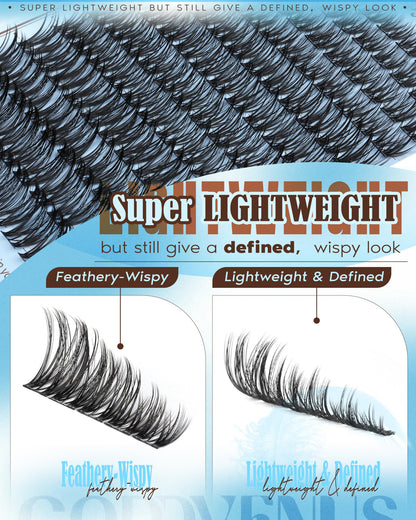 Goddvenus Wispy Lash Clusters Kit – Natural CC-Curl Eyelash Extensions (10–18mm) | DIY Lash Kit