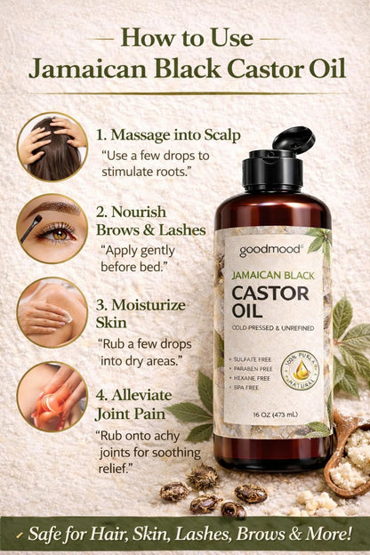 GOODMOOD Jamaican Black Castor Oil 16 oz – Organic Cold-Pressed, Pure Castor Oil for Hair & Skin