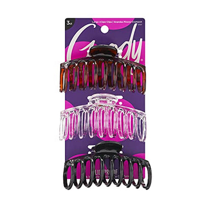Goody Classics Claw Hair Clip Medspiral – 3 Pack, Large Contoured Claw Clips (Brown, Clear, Black)