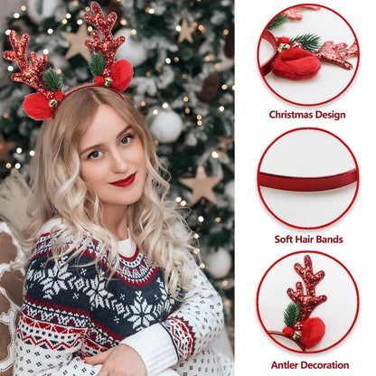 Gosuoa Christmas Headbands for Women – Red Reindeer Antlers
