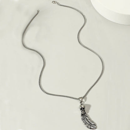 Gothic Skull Feather Pendant Necklace