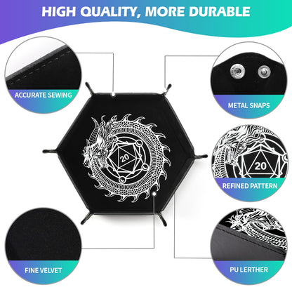 Grajar 2-Pcs Portable Folding Dice Tray Set – Dragon & Phoenix, PU Leather & Velvet