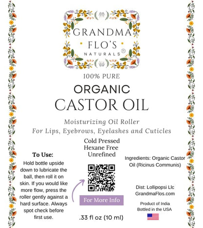 Grandma Flo's Naturals Pure Organic Castor Oil Roll-On – Lips, Brows, Lashes (10ml) Hexane Free