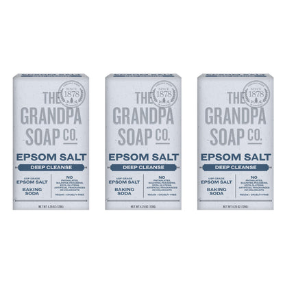 The Grandpa Soap Company Epsom Salt Bar Soap – Deep Cleansing, Vegan, 3 Pack (4.25 oz each)