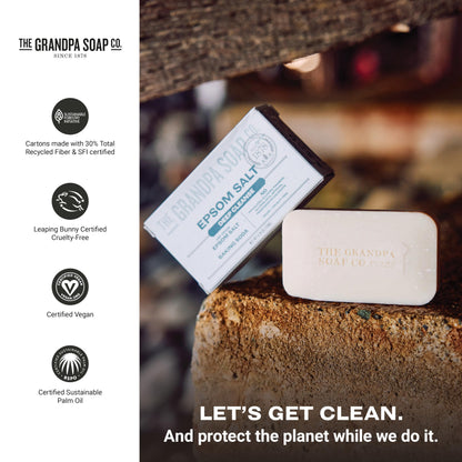 The Grandpa Soap Company Epsom Salt Bar Soap – Deep Cleansing, Vegan, 3 Pack (4.25 oz each)