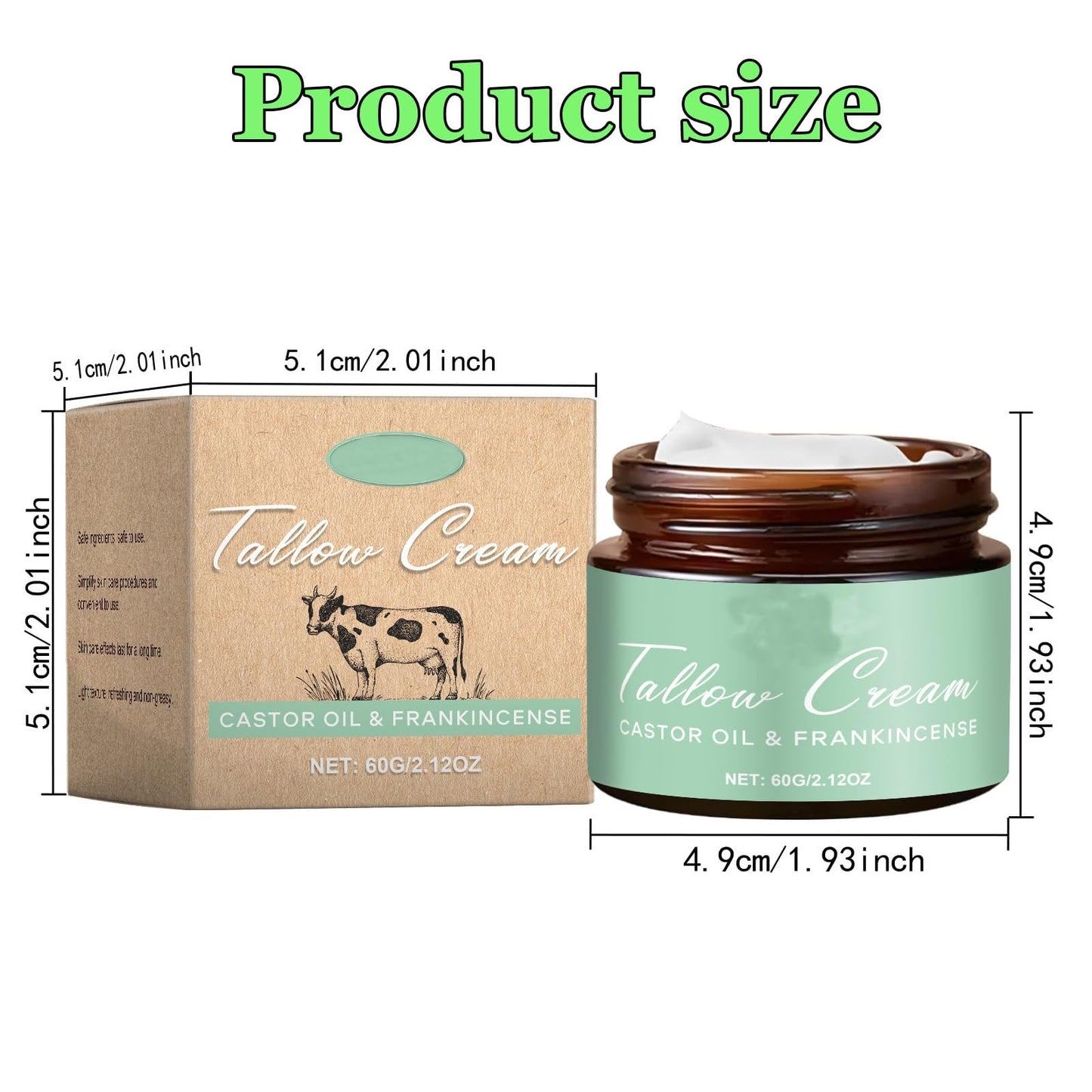 Grass-fed Beef Tallow Cream with Castor Oil & Frankincense — 60g Organic Moisturizer for Face, Body & Hands