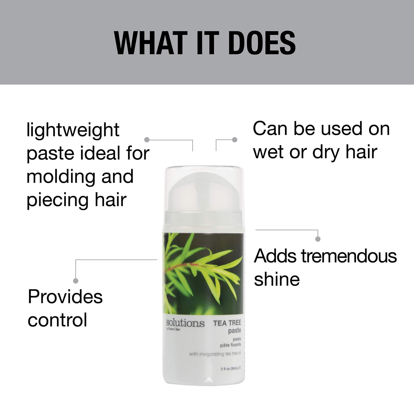 GREAT CLIPS Solutions Tea Tree Paste 3.4oz – Easy Pump, Peppermint Scent, Mold and Style Hair