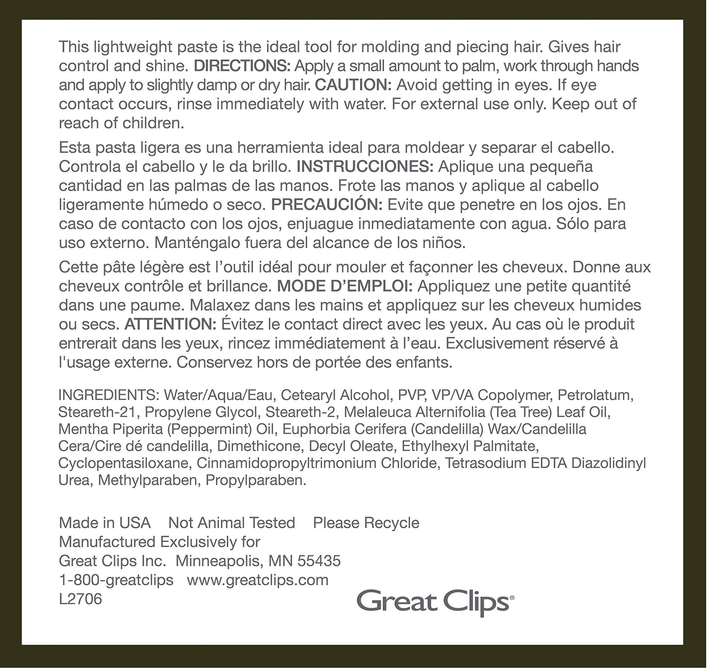 GREAT CLIPS Solutions Tea Tree Paste 3.4oz – Easy Pump, Peppermint Scent, Mold and Style Hair