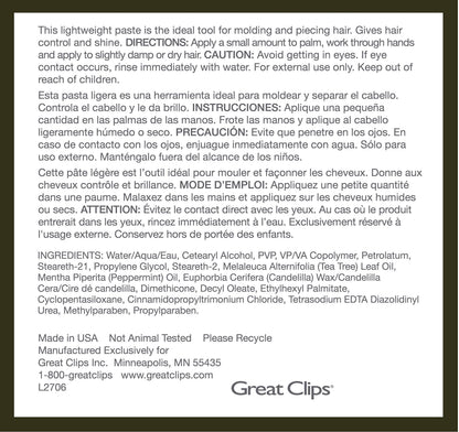 GREAT CLIPS Solutions Tea Tree Paste 3.4oz – Easy Pump, Peppermint Scent, Mold and Style Hair
