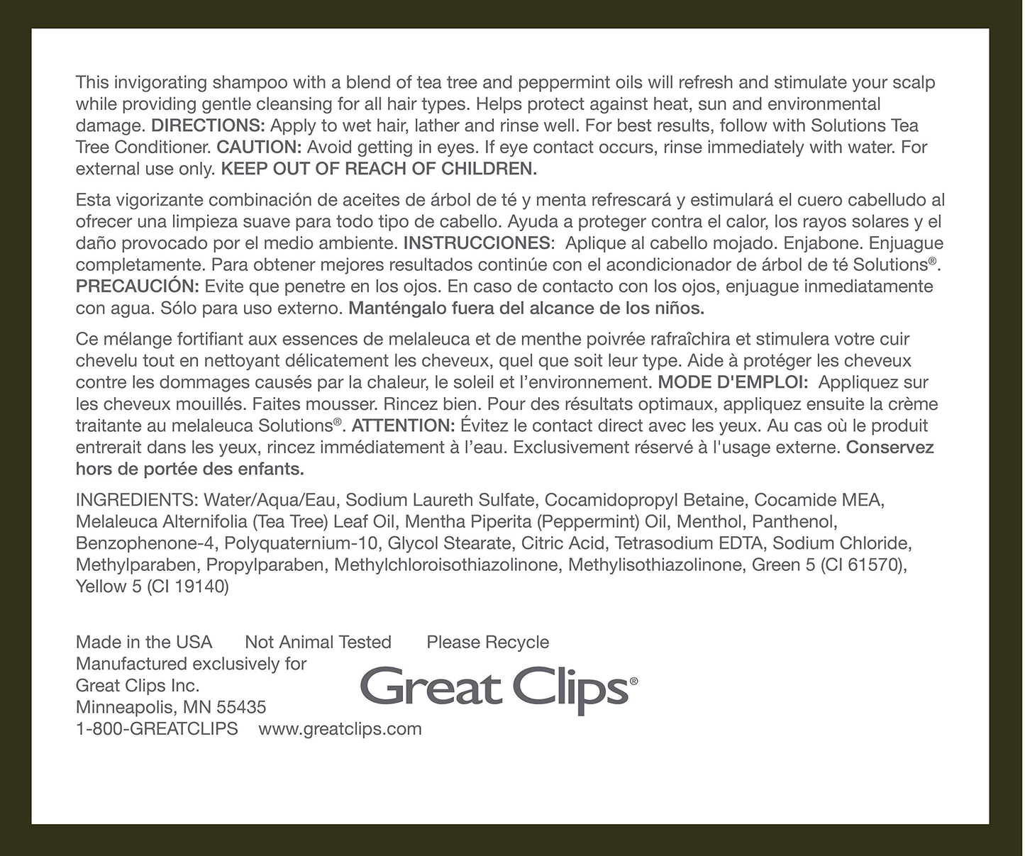 GREAT CLIPS Tea Tree Shampoo 12 fl oz | Hydrates, Invigorates Scalp for All Hair Types