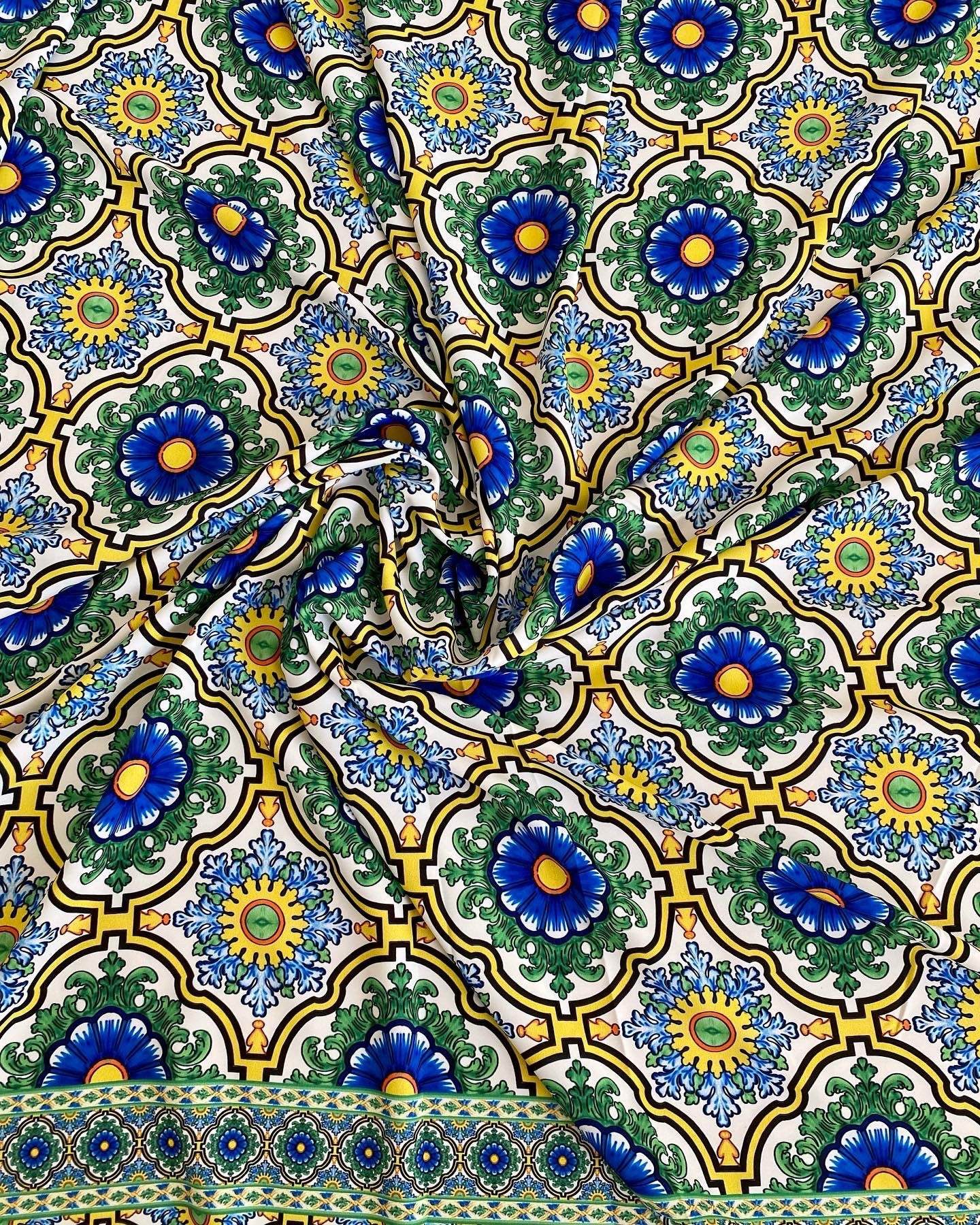 Sicilian Pattern Green Fabric by Metre
