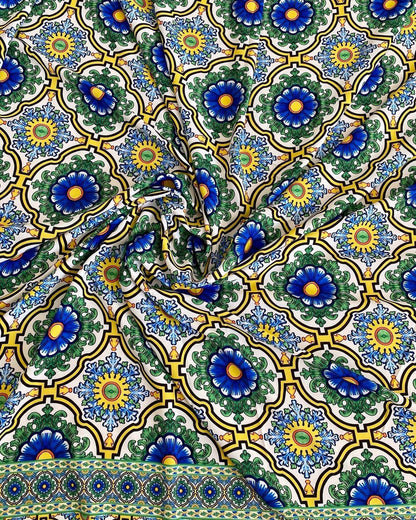 Sicilian Pattern Green Fabric by Metre