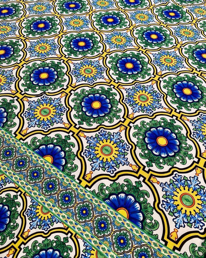 Sicilian Pattern Green Fabric by Metre