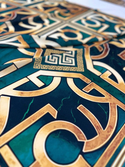 Green Gold Crepe Silky Fabric by Metre
