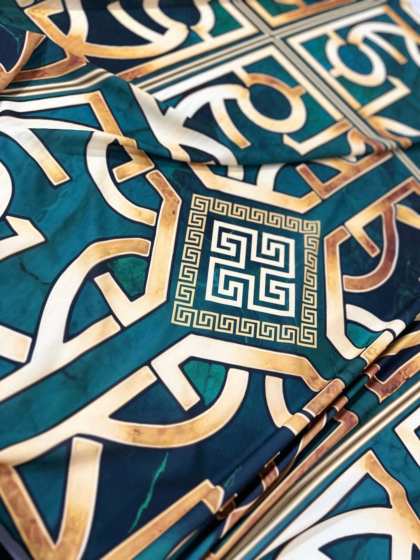 Green Gold Crepe Silky Fabric by Metre