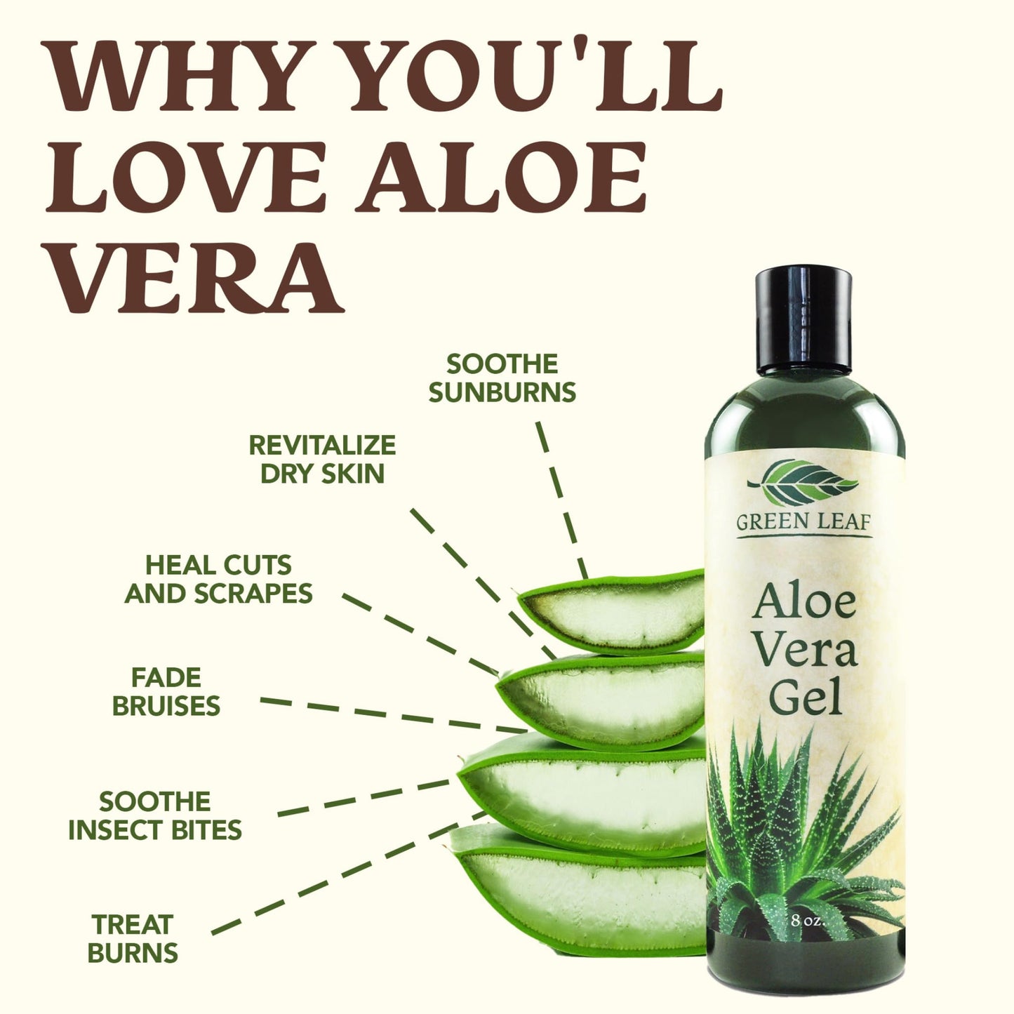 Green Leaf Naturals Amazing Aloe Vera Gel – 12oz Pure, Freshly Cut, Unscented