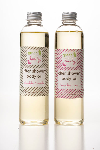 Green + Lovely Body Oil Moisturizer – Premium Organic After Shower Hydration (8 oz, Lavender Rose)