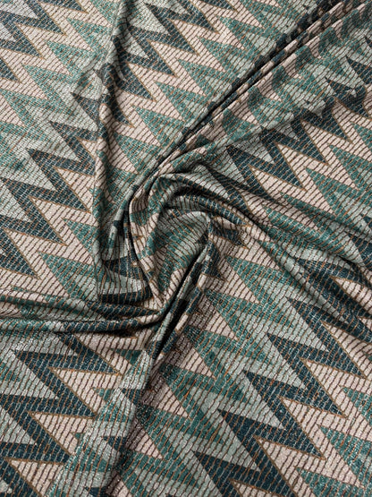 Green Zigzag Pattern Gold Lurex Fabric by the Metre