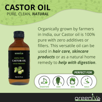 GreenIVe 100% Pure Castor Oil – Cold-Pressed, Hexane-Free (8 Fl Oz)