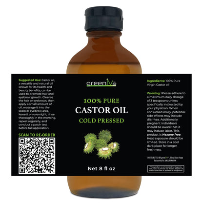 GreenIVe 100% Pure Castor Oil – Cold-Pressed, Hexane-Free (8 Fl Oz)