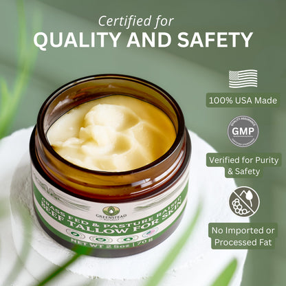 Greenstead Naturals Organic Beef Tallow Balm — Whipped Moisturizer with Jojoba & Cocoa Butter (Unscented)