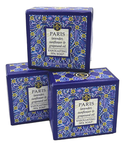 Greenwich Bay Paris Exfoliating Spa Soap – Set of 3 Square Bars, 6.35 oz Each | Made in USA