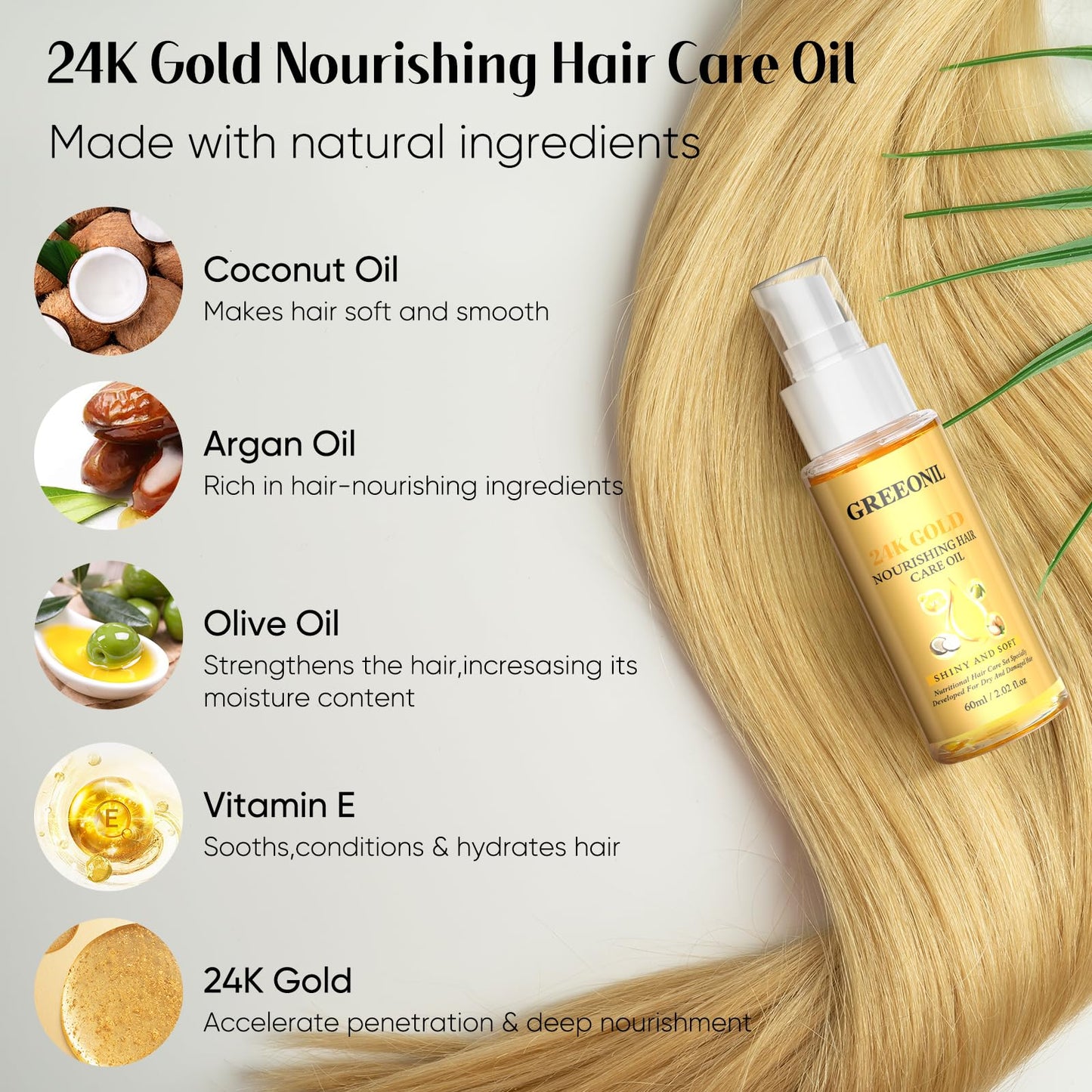 GREEONIL Olive Oil Serum – Frizz Control & Shine, 3-Pack with 24K Gold, Argan, Coconut & Vitamin E