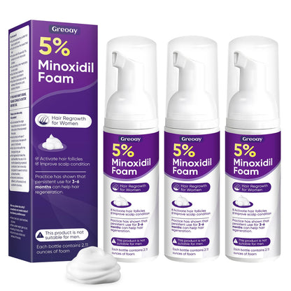 Greoay 5% Minoxidil Foam for Women – Hair Growth for Thinning Hair, Receding Hairline, 3 Bottles (2.11 oz Each)