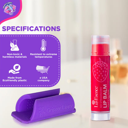 Grippy Lippy Durable Lip Balm Holder – 2 Pack (Pink & Purple) | Lip Gloss, Balm & Oil Organizer for Car, Home, Travel
