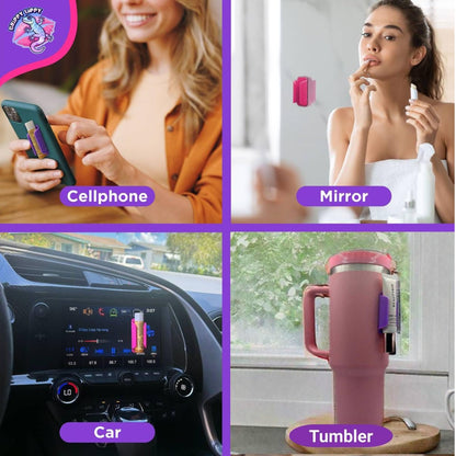 Grippy Lippy Durable Lip Balm Holder – 2 Pack (Pink & Purple) | Lip Gloss, Balm & Oil Organizer for Car, Home, Travel
