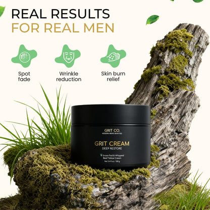 GRIT CO. GRIT CREAM™ Grass Fed Beef Tallow Face Moisturizer for Men [TALLOW-BASED] – Fragrance Free, Non-Greasy, 3.4 oz