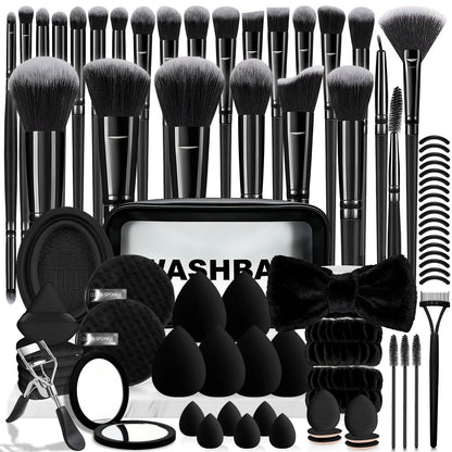 Grnheat 73-Piece Makeup Brush Kit | Pro Set with Case, Sponges & Puffs