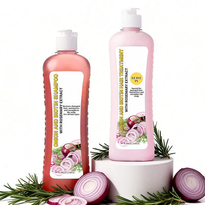 GROEI Onion Biotin & Rosemary Shampoo & Treatment Set – Strengthen Roots, Repair Damage, Boost Shine (16.78 Fl oz / 496 ml)