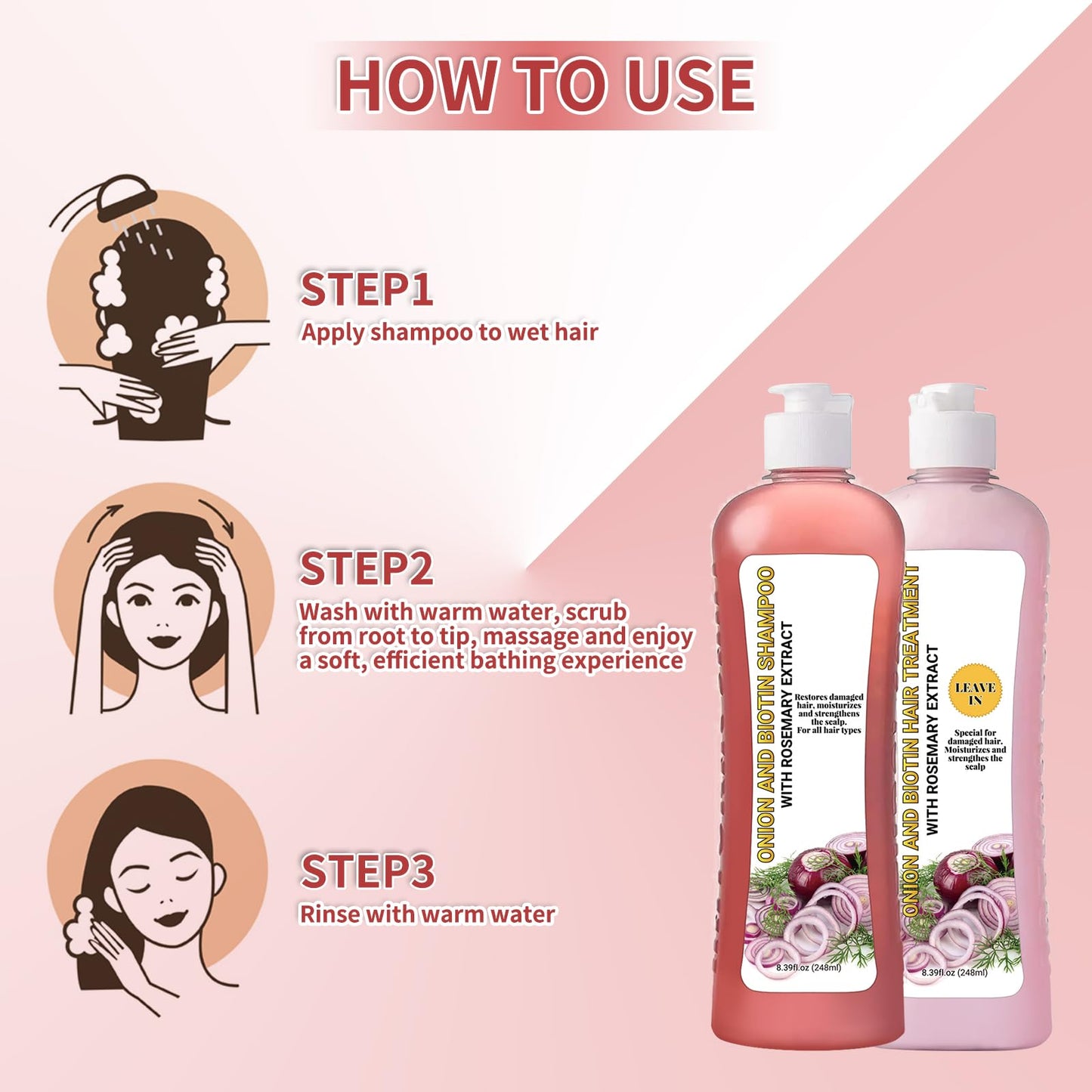 GROEI Onion Biotin & Rosemary Shampoo & Treatment Set – Strengthen Roots, Repair Damage, Boost Shine (16.78 Fl oz / 496 ml)