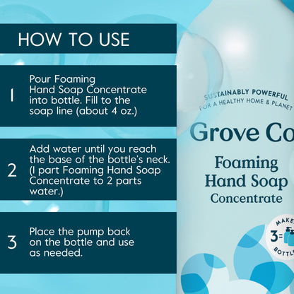 Grove Co. Foaming Hand Soap Concentrate Starter Kit — Reusable Glass Dispenser & Plastic-Free Refills