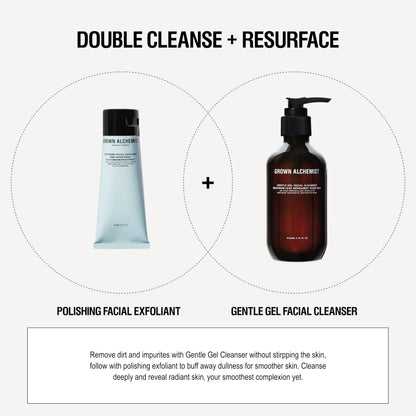 Grown Alchemist Facial Cleanser Set – Polishing Exfoliator 75ml + Gentle Gel Cleanser 200ml