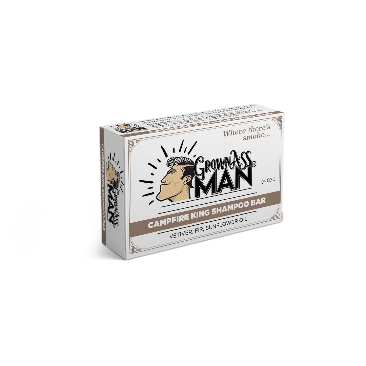 Grown Ass Man Co. Campfire King 3-in-1 Solid Shampoo Bar – Hair, Beard & Body, Plastic-Free, 4oz (3-Pack)