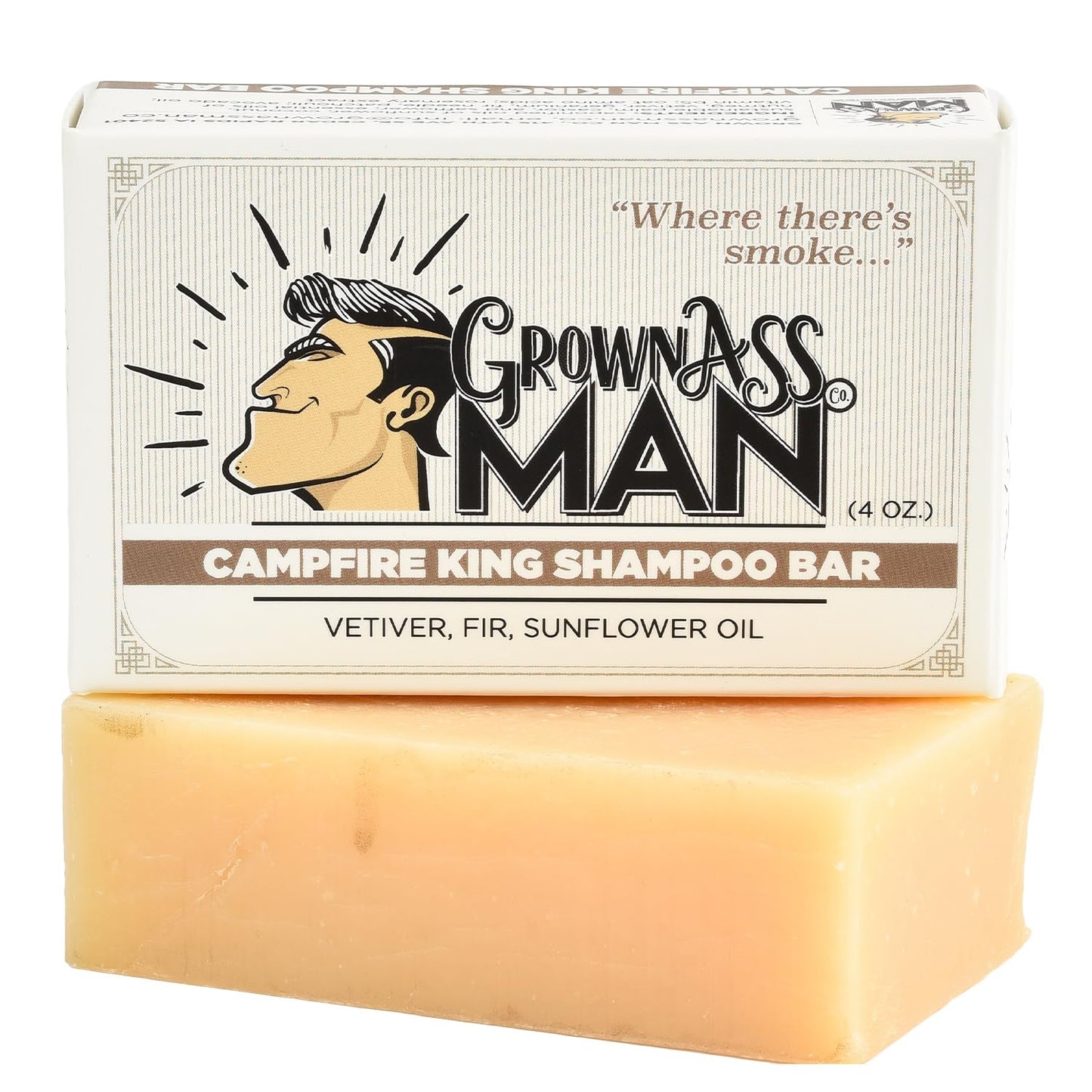 Grown Ass Man Co. Campfire King Solid Shampoo Bar — 3-in-1 Hair, Beard & Body, Plastic Free