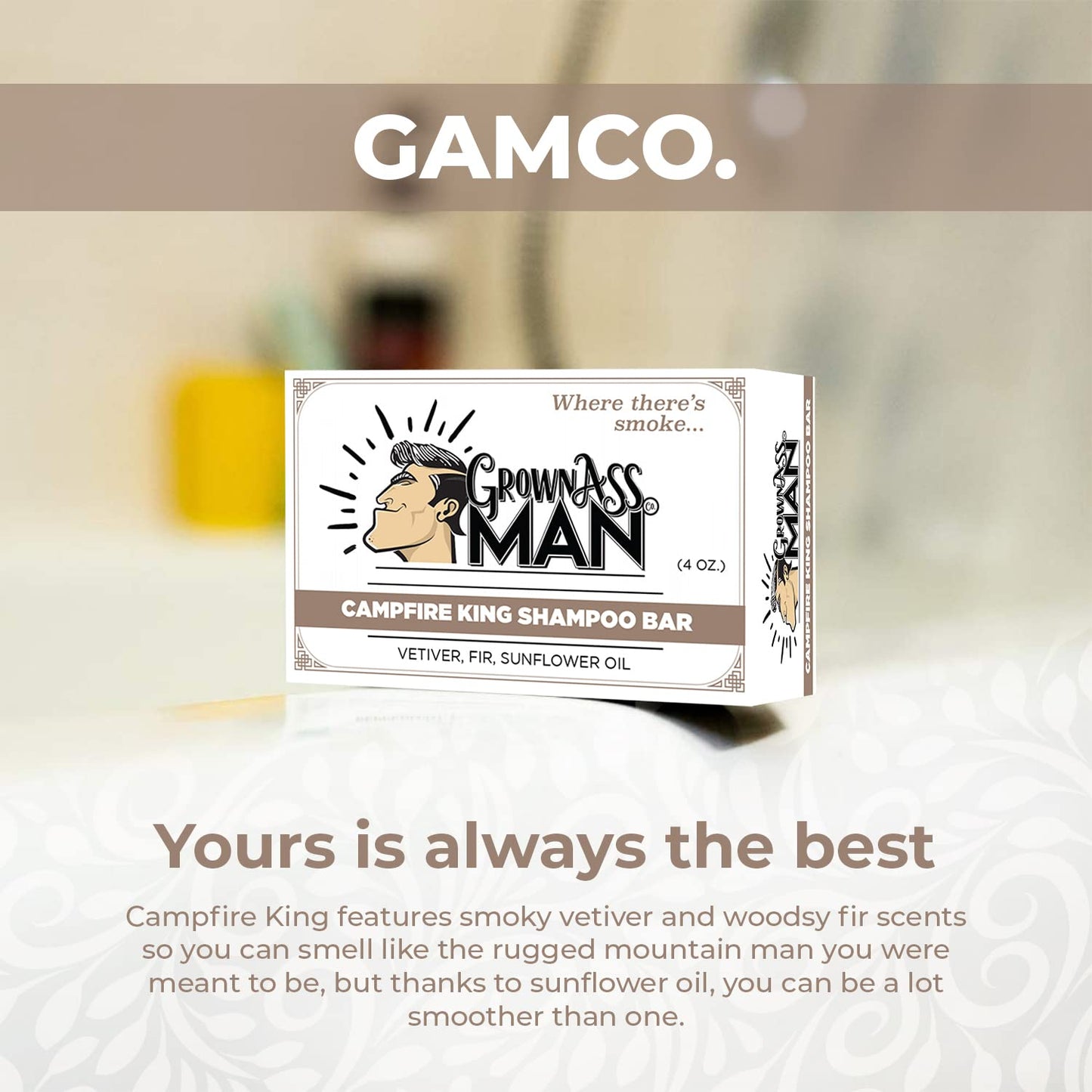 Grown Ass Man Co. Campfire King 3-in-1 Solid Shampoo Bar – Hair, Beard & Body, Plastic-Free, 4oz (3-Pack)