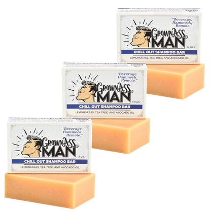 Grown Ass Man Co. Solid Shampoo Bar 3-in-1 Chill Out – Hair, Beard & Body Wash (Plastic Free, 4oz, 3-Pack)
