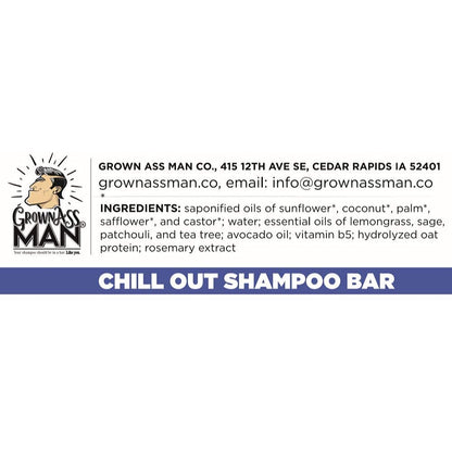 Grown Ass Man Co. Solid Shampoo Bar 3-in-1 Chill Out – Hair, Beard & Body Wash (Plastic Free, 4oz, 3-Pack)